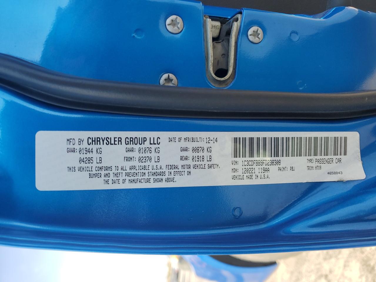 2015 Dodge Dart Sxt VIN: 1C3CDFBB9FD238308 Lot: 91725745