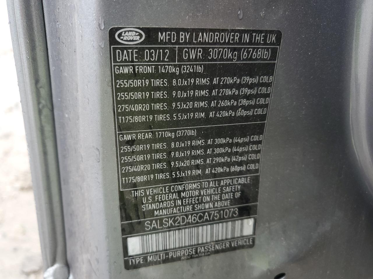 2012 Land Rover Range Rover Sport Hse Luxury VIN: SALSK2D46CA751073 Lot: 92526235