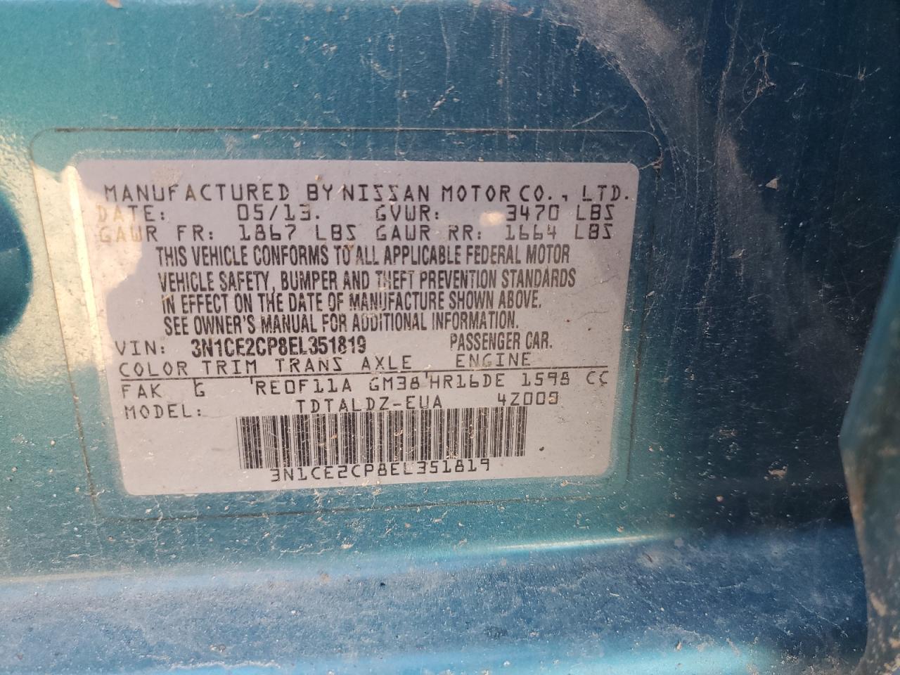 2014 Nissan Versa Note S VIN: 3N1CE2CP8EL351819 Lot: 91384775