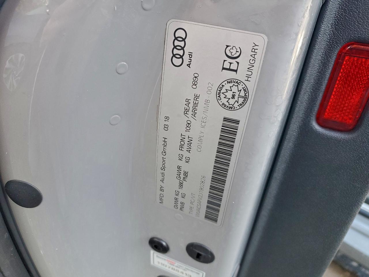 2018 Audi Tt Rs VIN: WUACSAFV2J1902826 Lot: 91652285