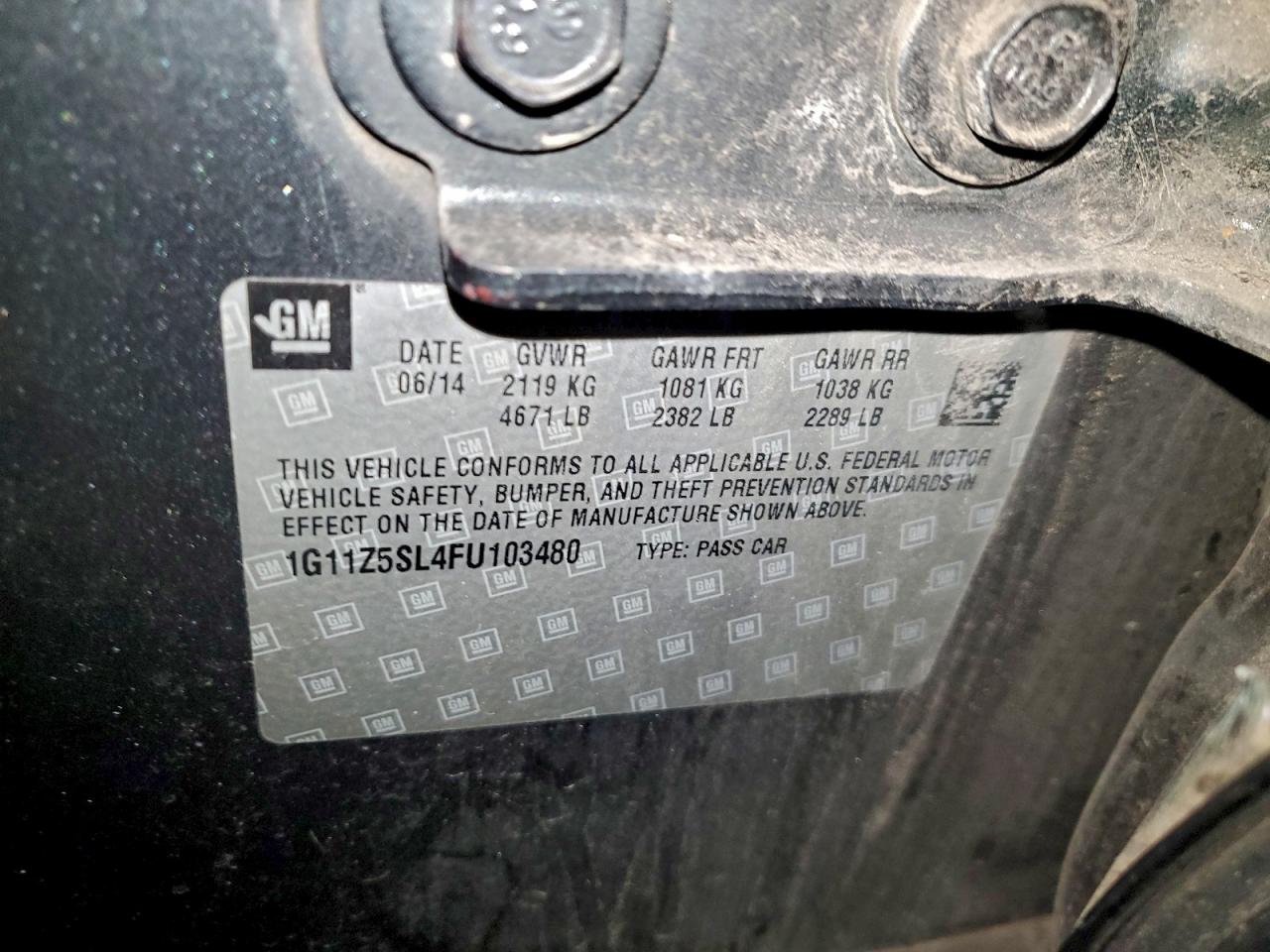 2015 Chevrolet Impala Ls VIN: 1G11Z5SL4FU103480 Lot: 94375305