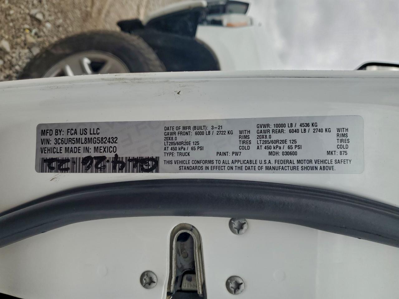 2021 Ram 2500 Big Horn VIN: 3C6UR5ML8MG582432 Lot: 93756105