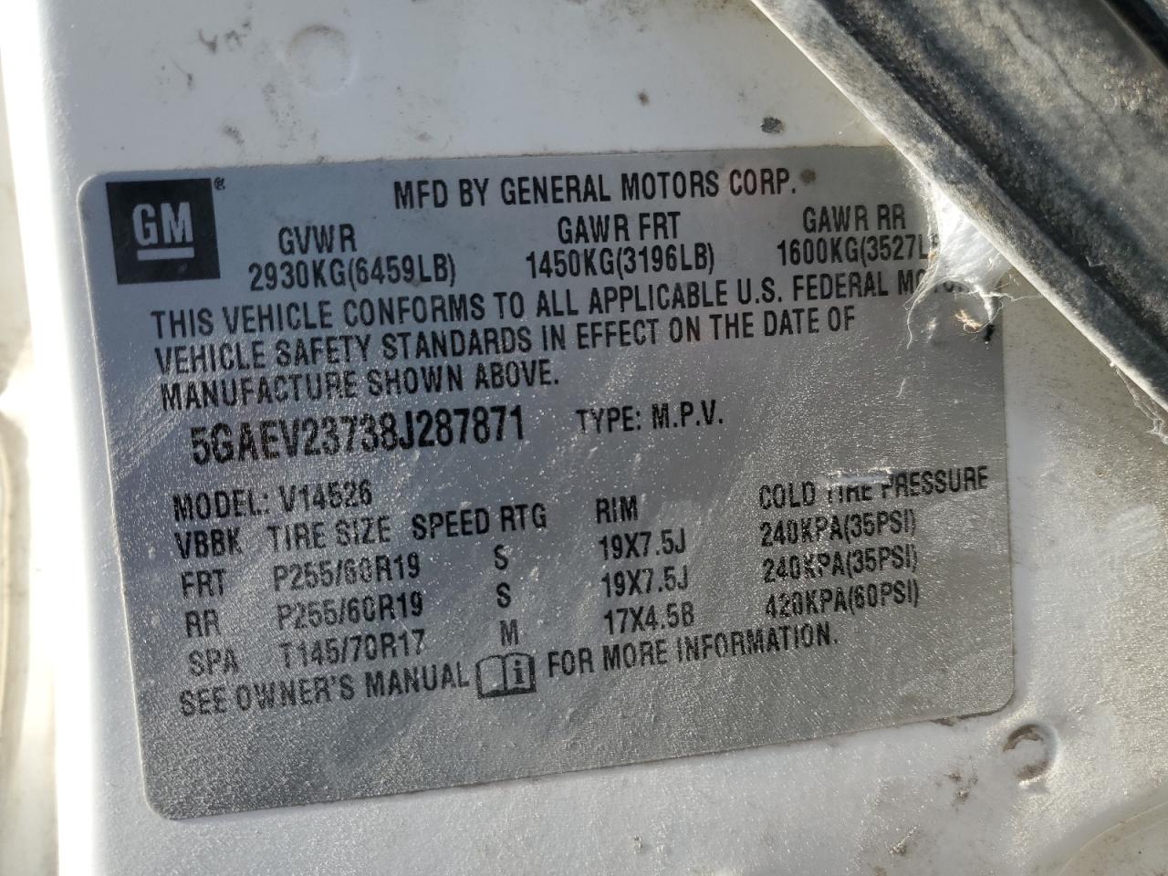 2008 Buick Enclave Cxl VIN: 5GAEV23738J287871 Lot: 91675695