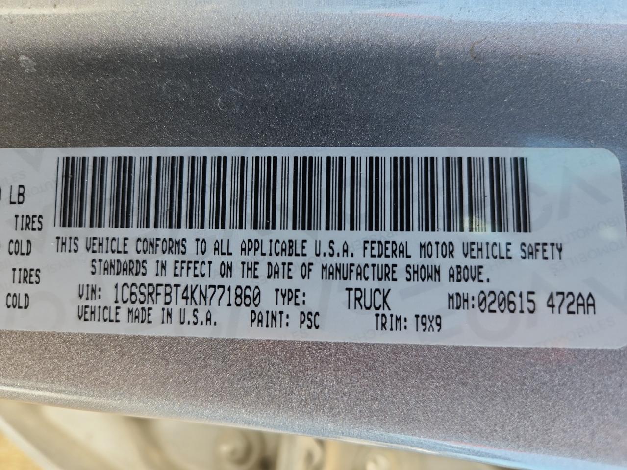 2019 Ram 1500 Big Horn/Lone Star VIN: 1C6SRFBT4KN771860 Lot: 92188785