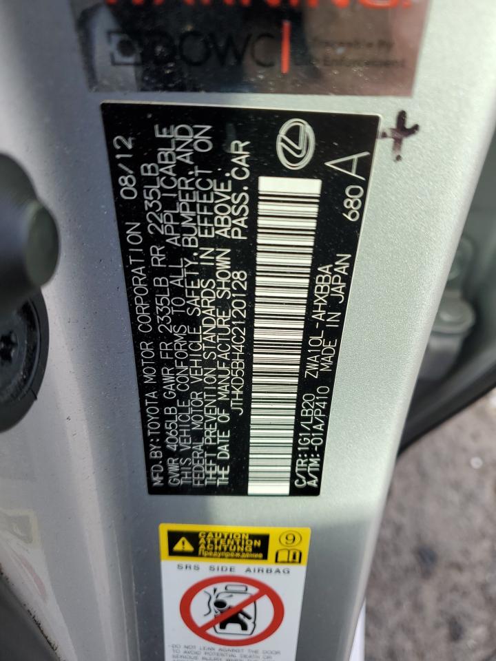 2012 Lexus Ct 200 VIN: JTHKD5BH4C2120128 Lot: 91780065