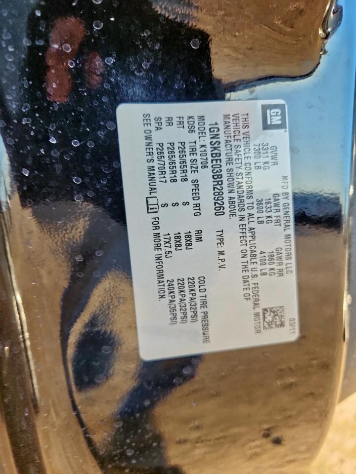 2011 Chevrolet Tahoe K1500 Lt VIN: 1GNSKBE03BR289260 Lot: 92281425