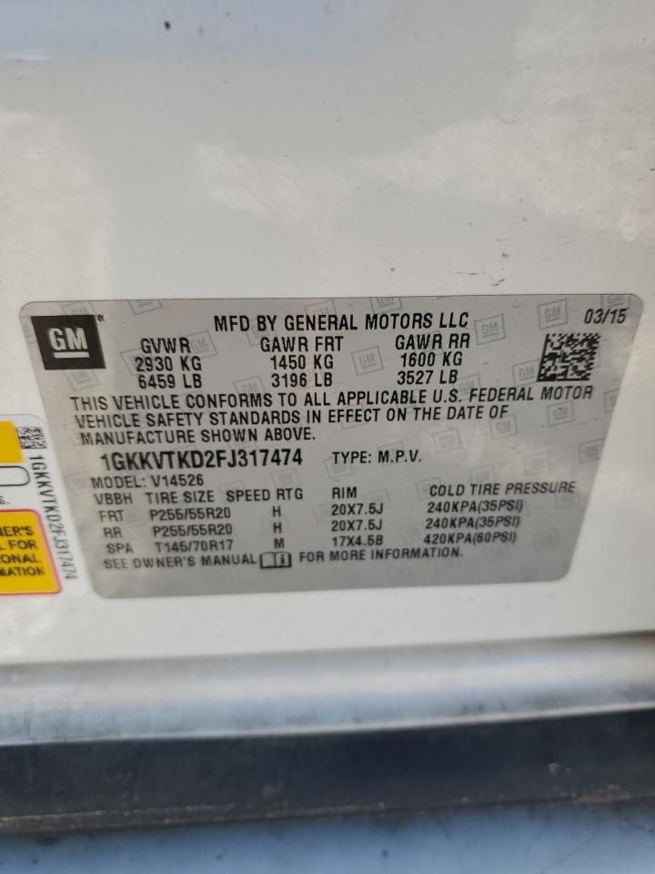 2015 GMC Acadia Denali VIN: 1GKKVTKD2FJ317474 Lot: 93111935