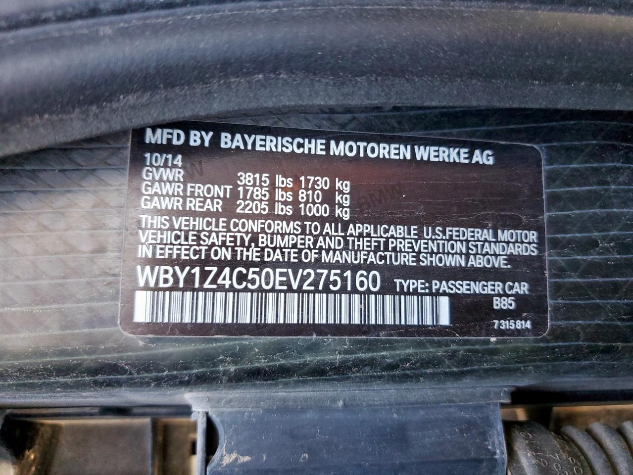 2014 BMW I3 Rex VIN: WBY1Z4C50EV275160 Lot: 92015585