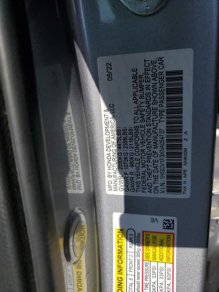 2022 Honda Accord Sport VIN: 1HGCV1F3XNA054737 Lot: 90059685