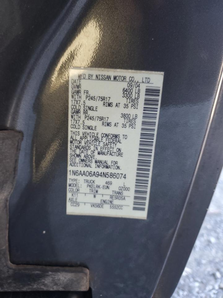 2004 Nissan Titan Xe VIN: 1N6AA06A94N586074 Lot: 91845375