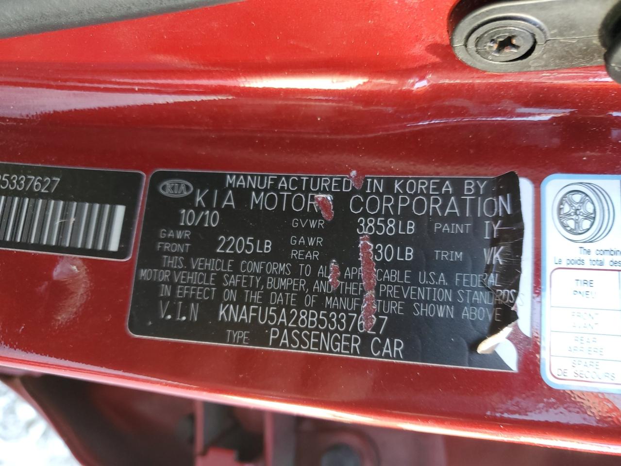 2011 Kia Forte Ex VIN: KNAFU5A28B5337627 Lot: 92448915