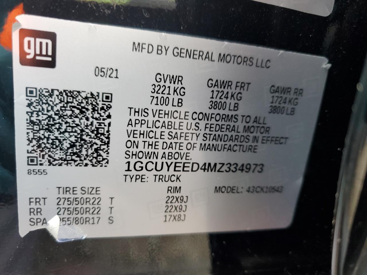 2021 Chevrolet Silverado K1500 Rst VIN: 1GCUYEED4MZ334973 Lot: 92936785