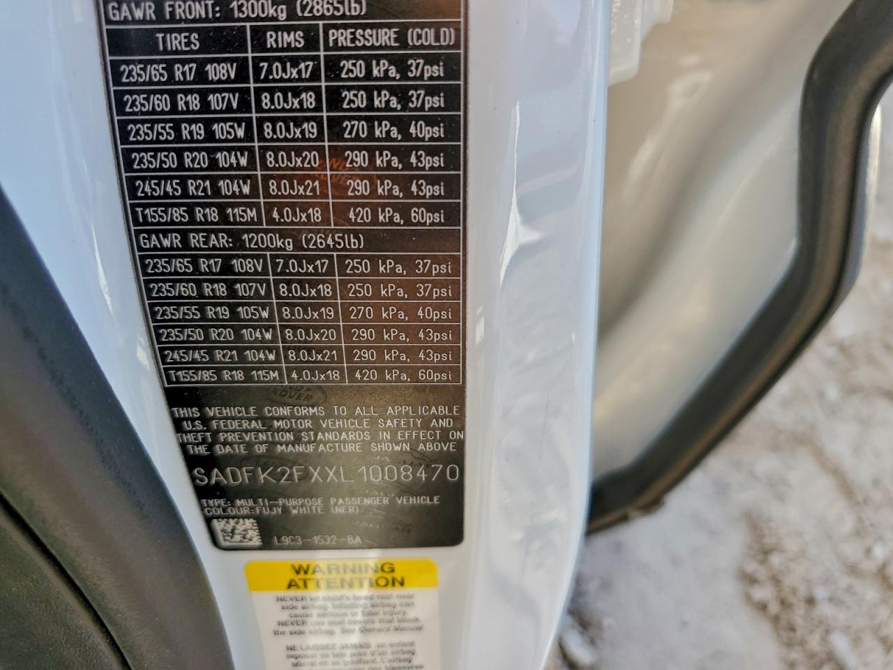 2020 Jaguar E-Pace VIN: SADFK2FXXL1008470 Lot: 94716525