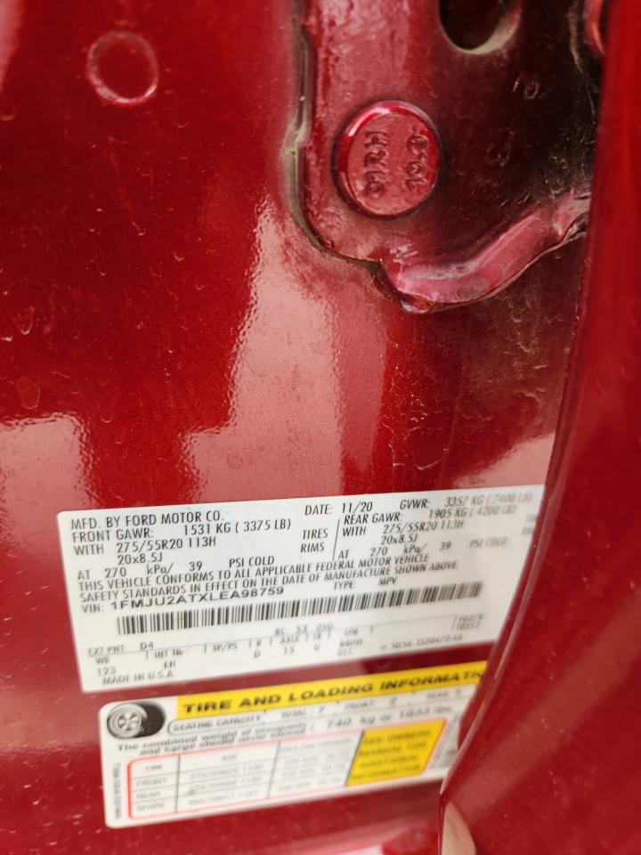 2020 Ford Expedition Limited VIN: 1FMJU2ATXLEA98759 Lot: 92580075