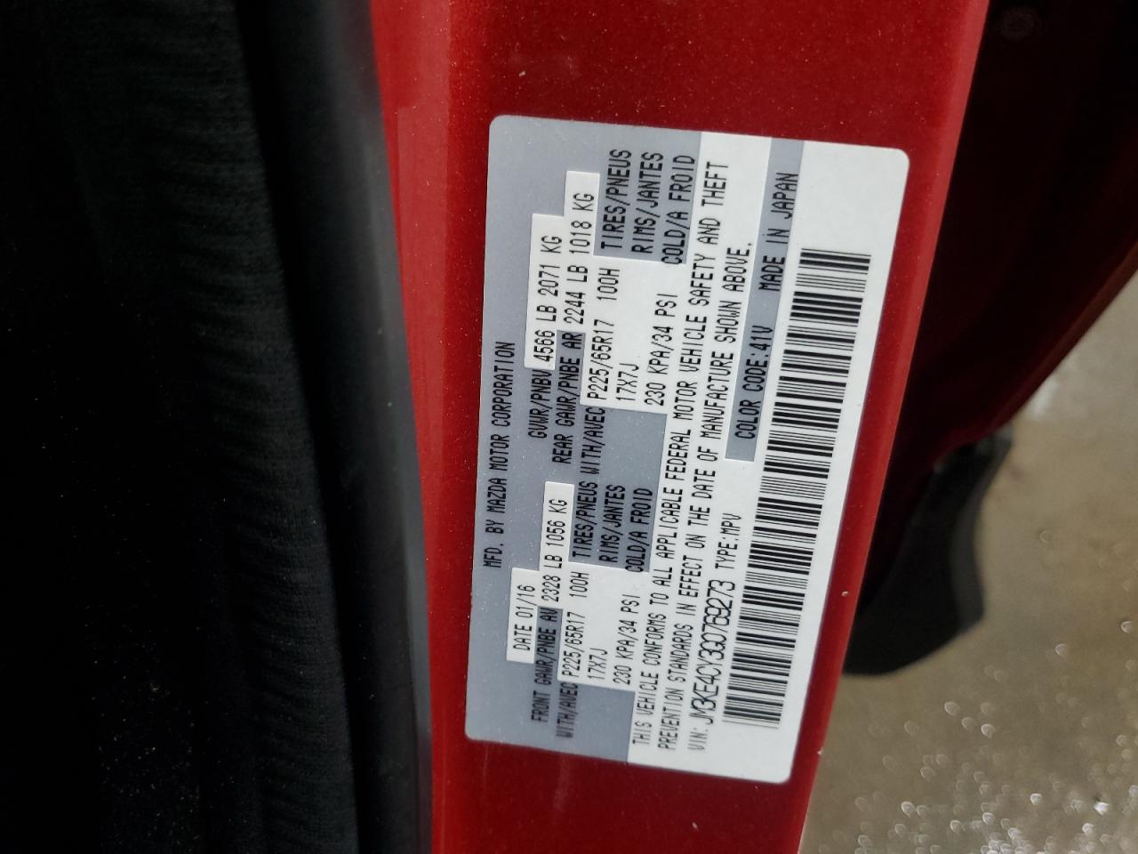 2016 Mazda Cx-5 Touring VIN: JM3KE4CY3G0769273 Lot: 93226775