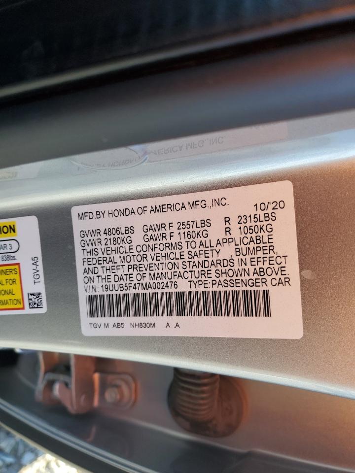 2021 Acura Tlx Technology VIN: 19UUB5F47MA002476 Lot: 91186935