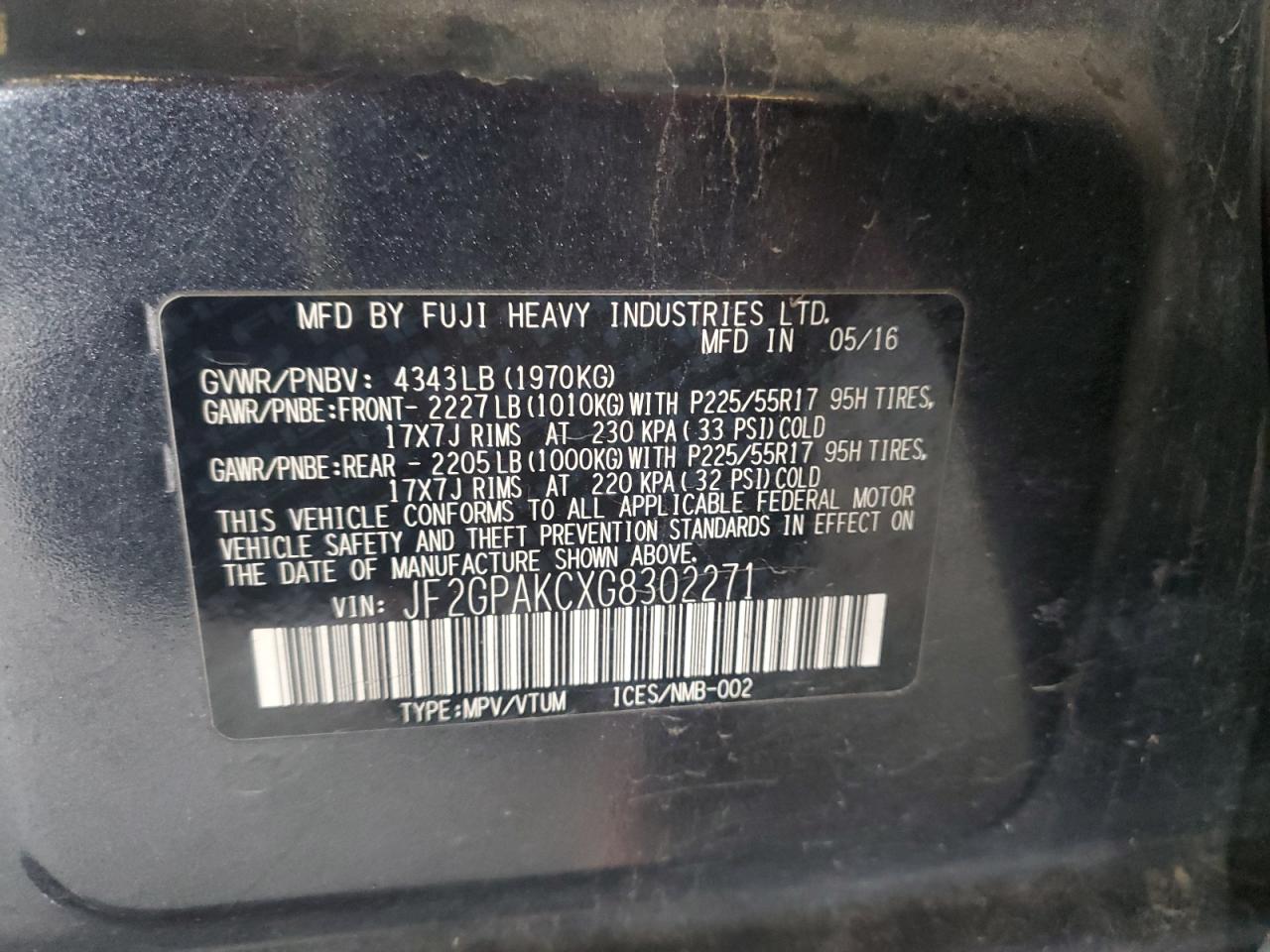 2016 Subaru Crosstrek Limited VIN: JF2GPAKCXG8302271 Lot: 89841235