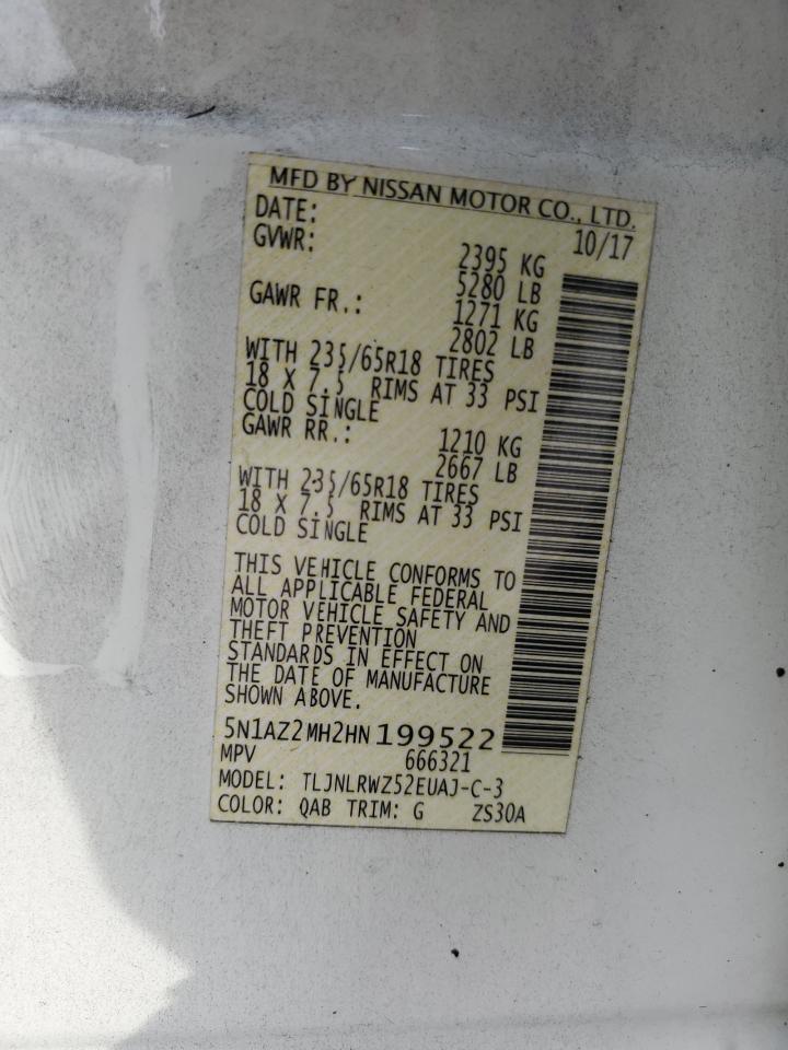 2017 Nissan Murano S VIN: 5N1AZ2MH2HN199522 Lot: 93459205