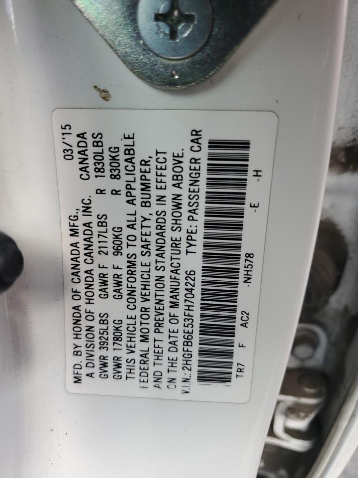 2015 Honda Civic Si VIN: 2HGFB6E53FH704226 Lot: 93298315