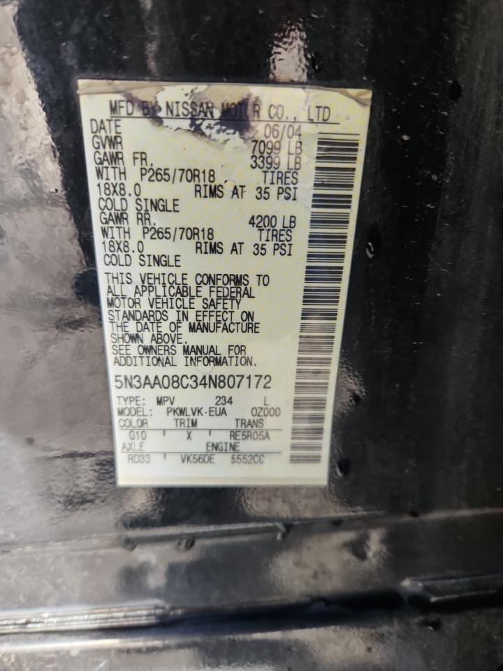 2004 Infiniti Qx56 VIN: 5N3AA08C34N807172 Lot: 91734095