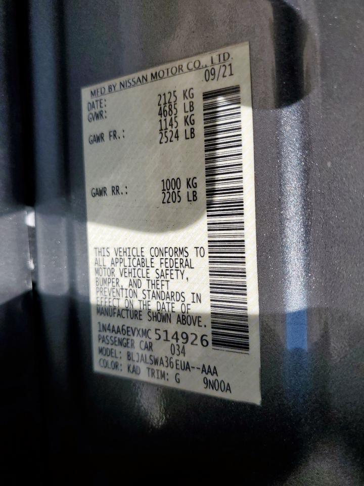 2021 Nissan Maxima Sr VIN: 1N4AA6EVXMC514926 Lot: 91601635