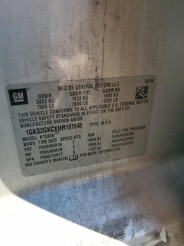 2017 GMC Yukon Xl K1500 Slt VIN: 1GKS2GKCXHR187648 Lot: 91491845