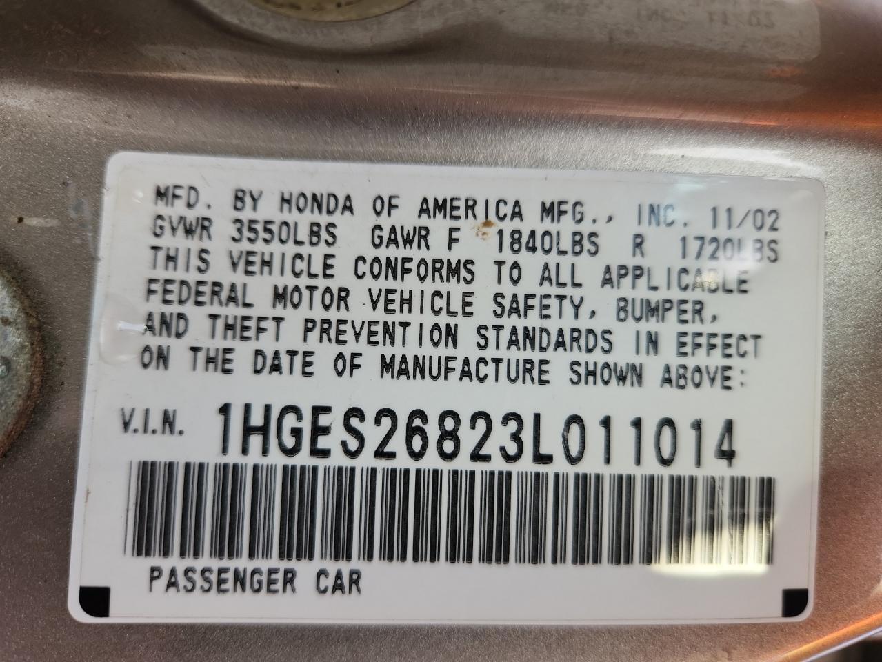 2003 Honda Civic Ex VIN: 1HGES26823L011014 Lot: 91200315