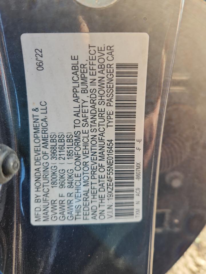 2022 Honda Insight Ex VIN: 19XZE4F55NE016454 Lot: 93329805