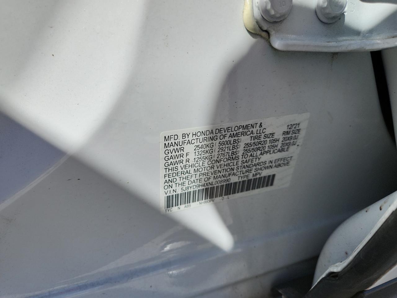 2022 Acura Mdx Technology VIN: 5J8YD9H4XNL008990 Lot: 91893485