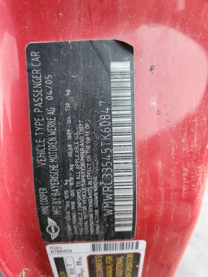 2005 Mini Cooper VIN: WMWRC33545TK60847 Lot: 90540135