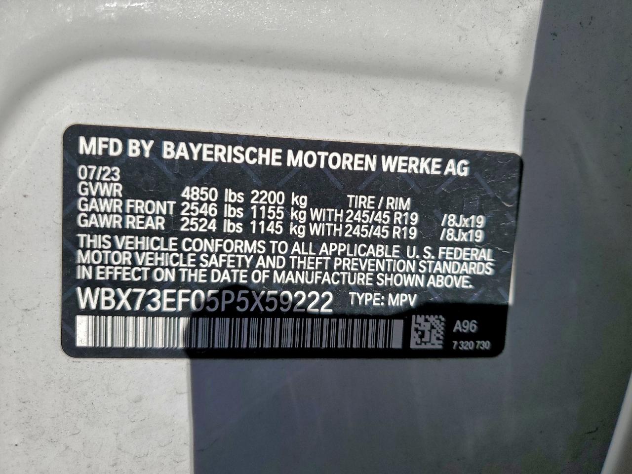 2023 BMW X1 xDrive28I VIN: WBX73EF05P5X59222 Lot: 94548415