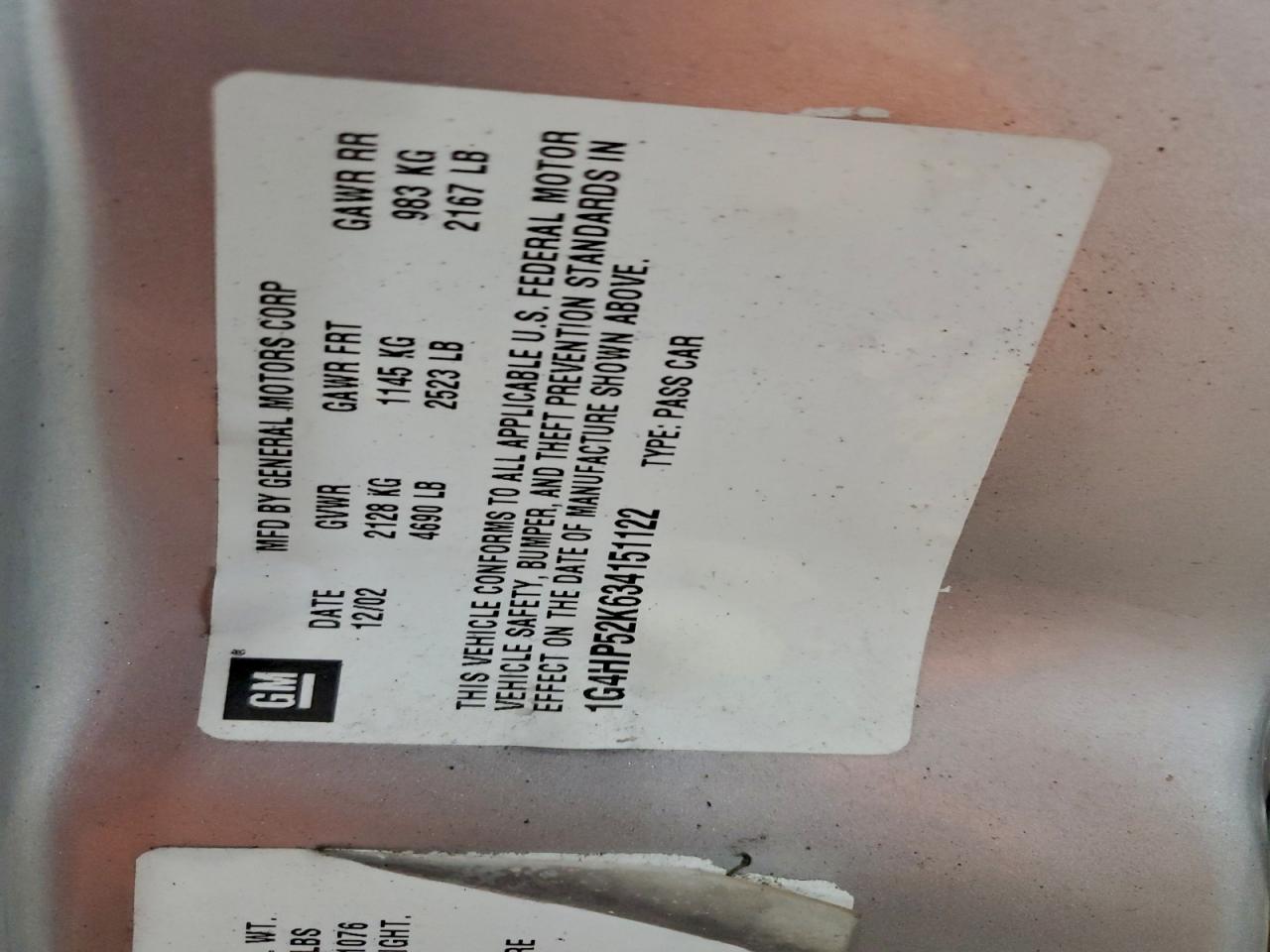 2003 Buick Lesabre Custom VIN: 1G4HP52K634151122 Lot: 93196235