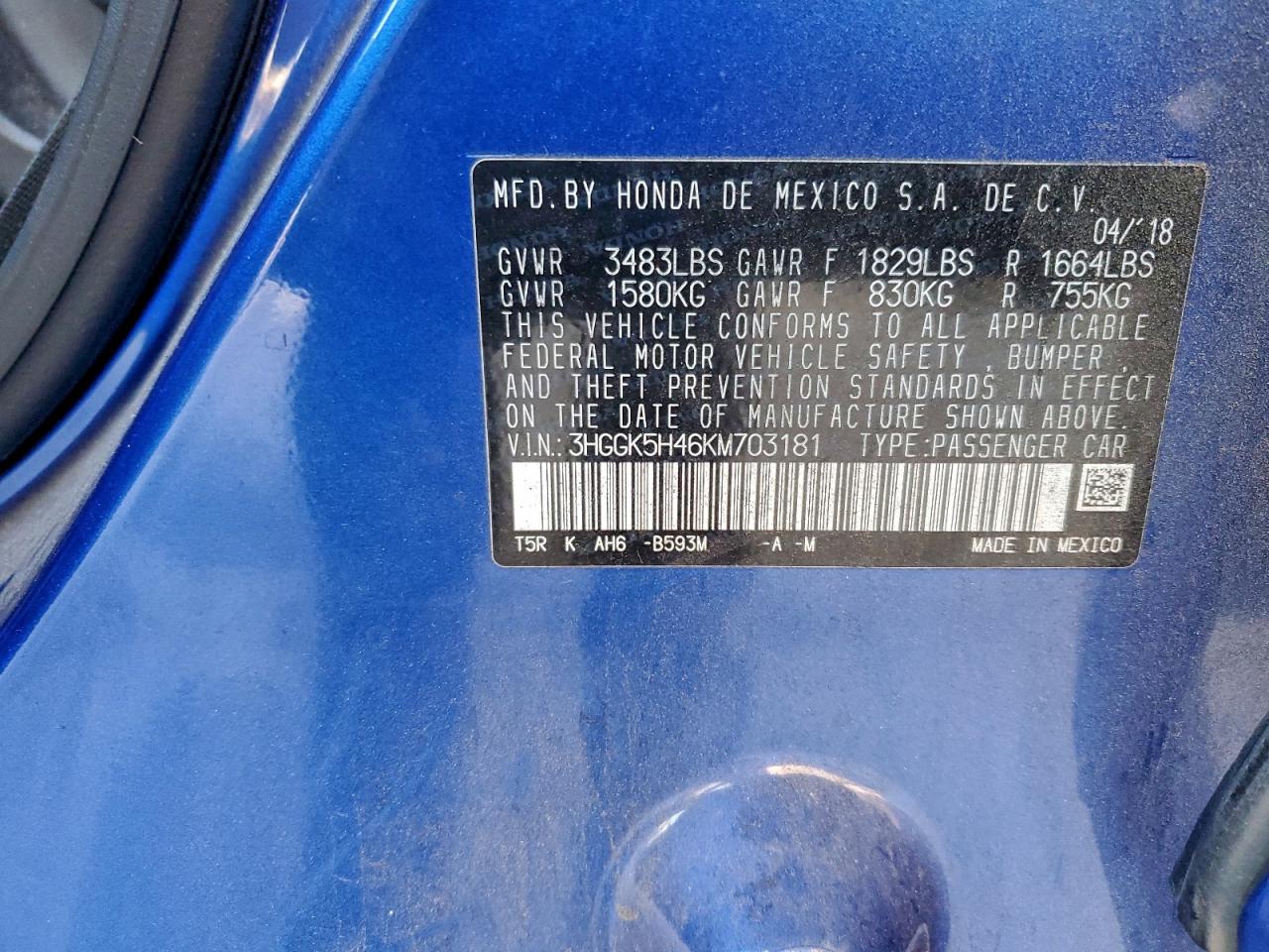 2019 Honda Fit Lx VIN: 3HGGK5H46KM703181 Lot: 94285715