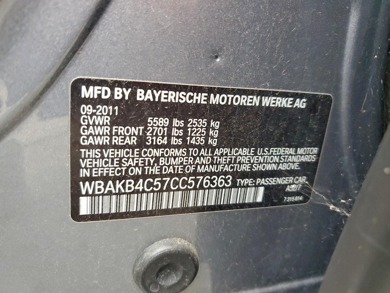 2012 BMW 740 Li VIN: WBAKB4C57CC576363 Lot: 93997495