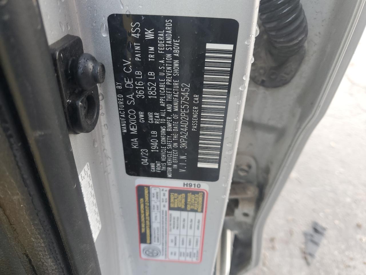 2023 Kia Rio Lx VIN: 3KPA24AD2PE575452 Lot: 91019685