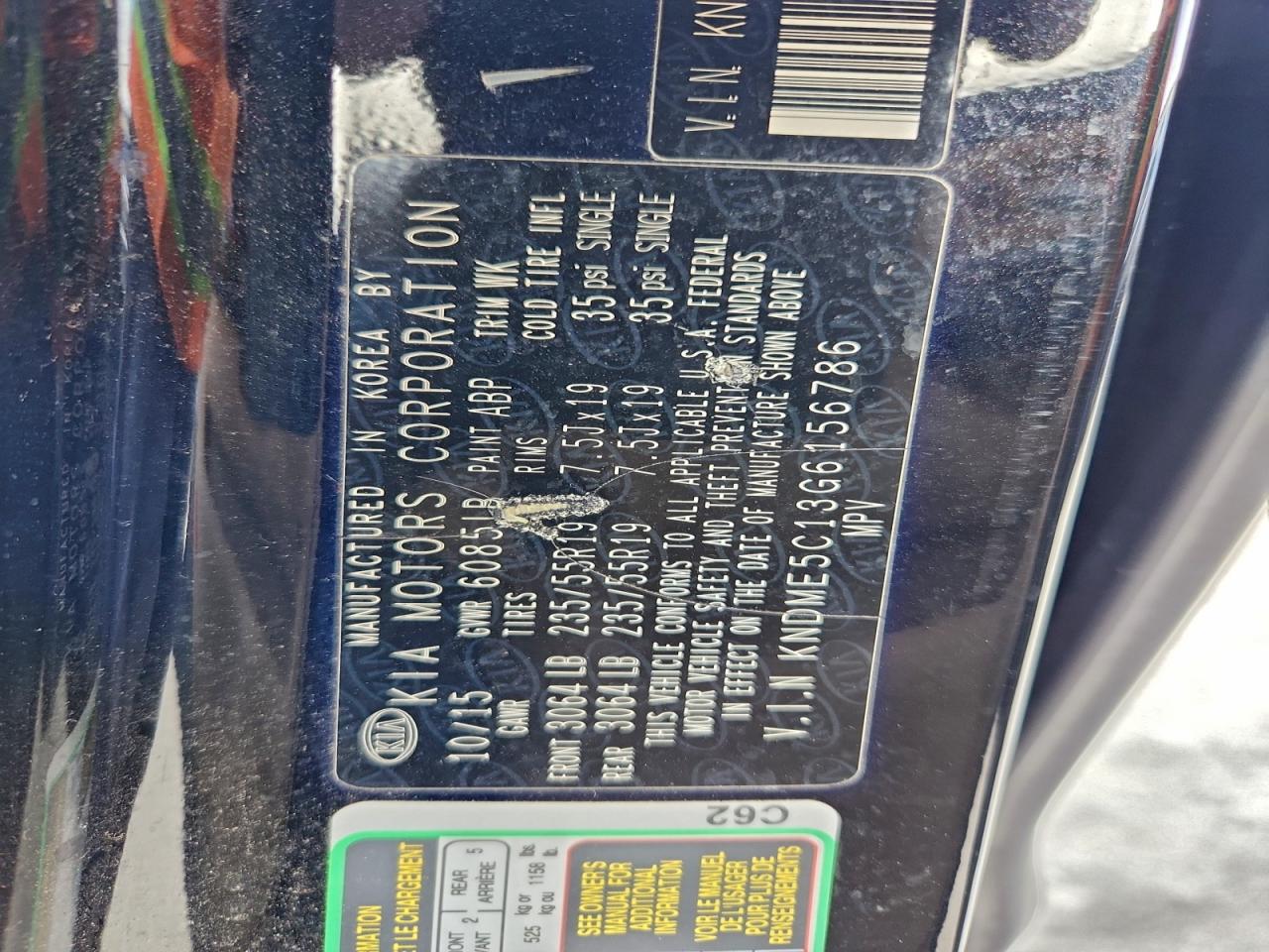 2016 Kia Sedona Sxl VIN: KNDME5C13G6156786 Lot: 94285895