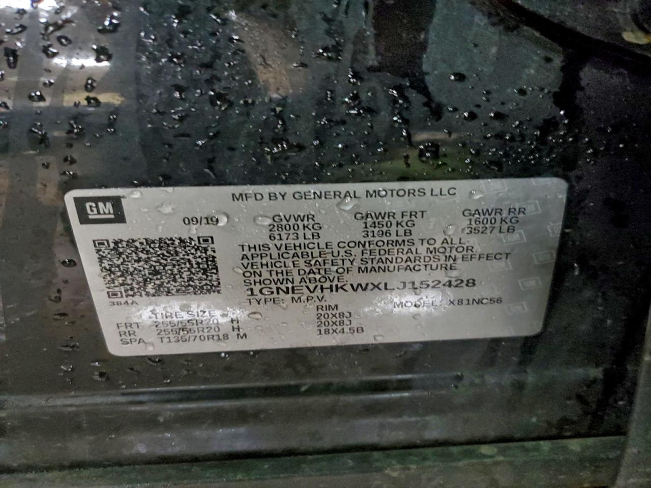 2020 Chevrolet Traverse Lt VIN: 1GNEVHKWXLJ152428 Lot: 93736525