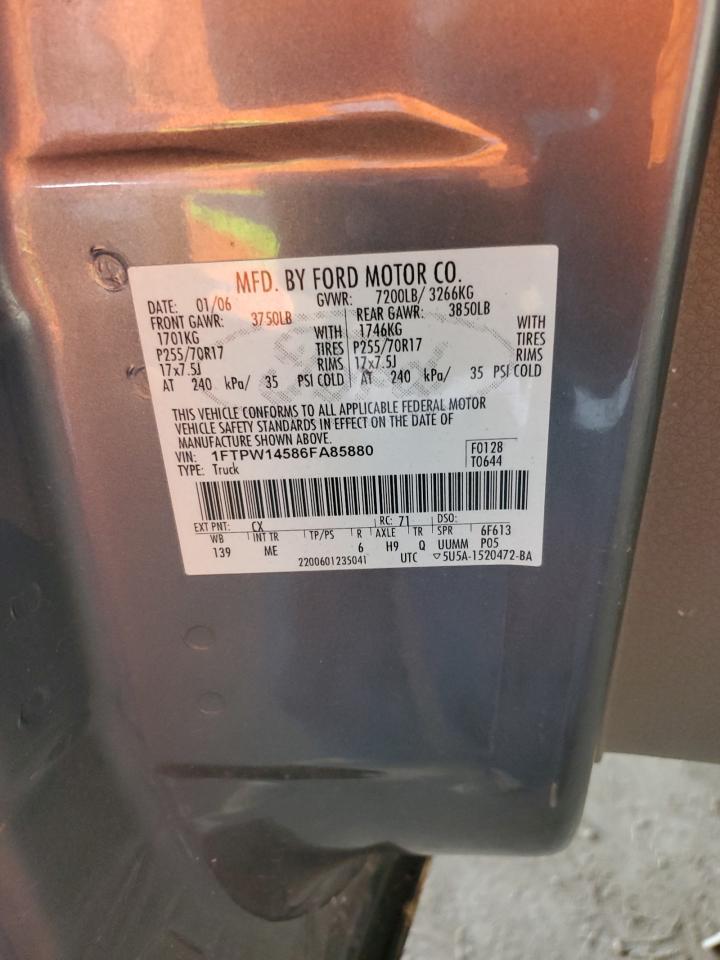 2006 Ford F150 Supercrew VIN: 1FTPW14586FA85880 Lot: 93685465