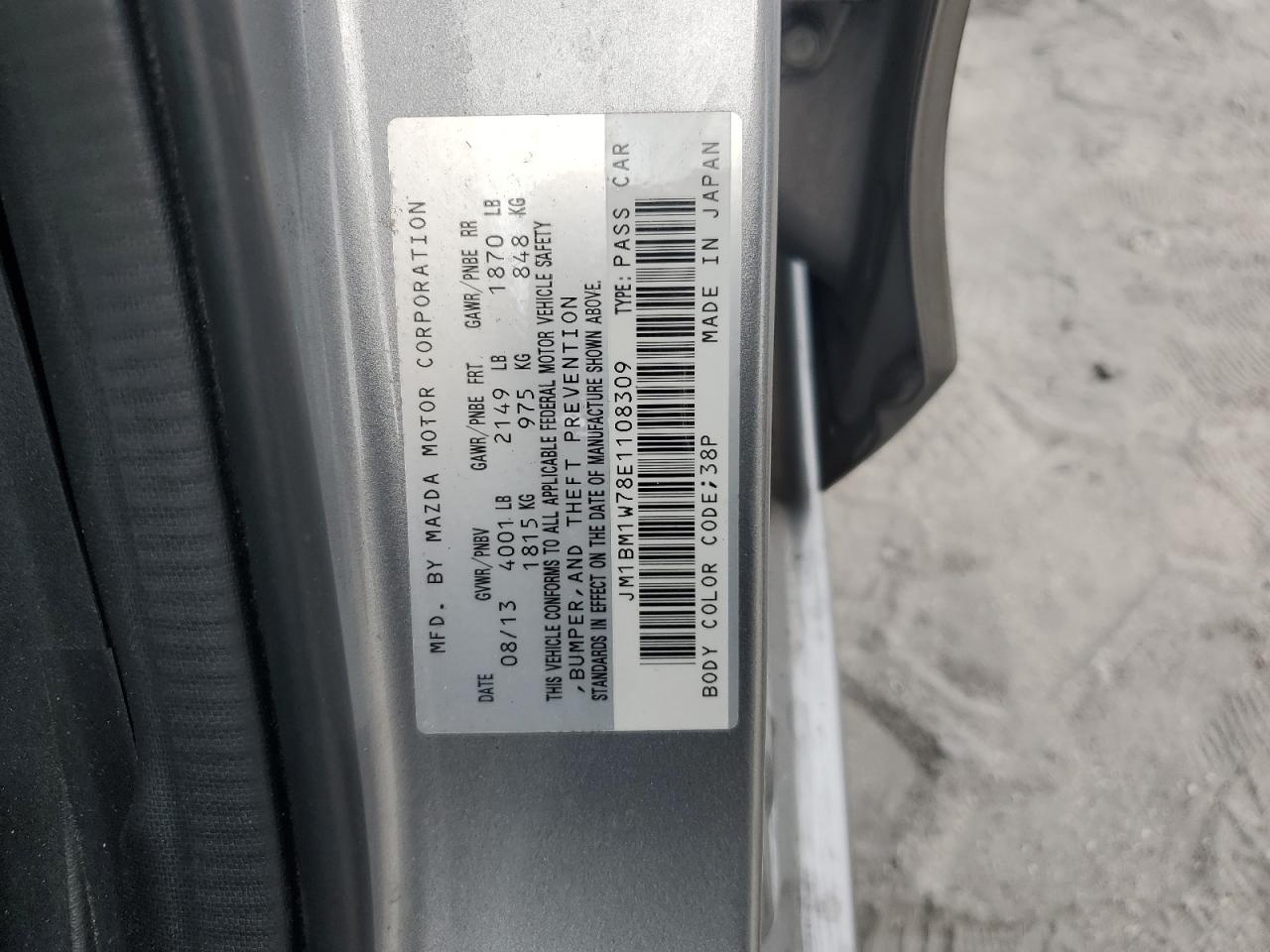 2014 Mazda 3 Grand Touring VIN: JM1BM1W78E1108309 Lot: 91630395