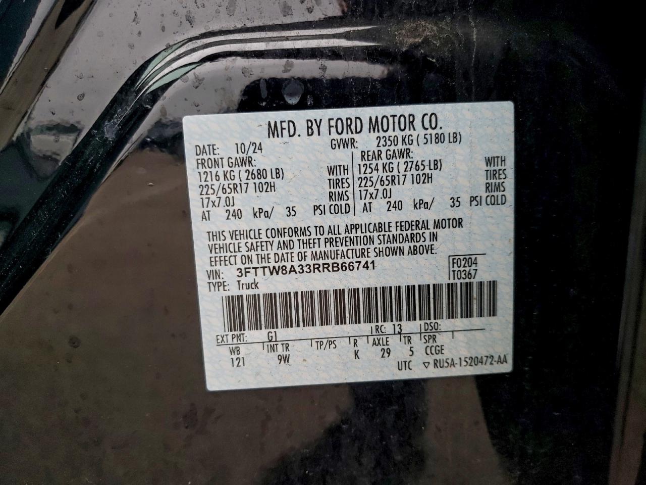 2024 Ford Maverick Xl VIN: 3FTTW8A33RRB66741 Lot: 93744215