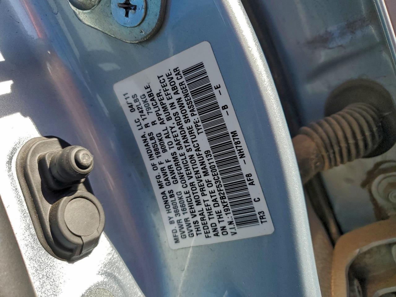 2012 Honda Civic Lx VIN: 19XFB2F53CE001139 Lot: 94035705