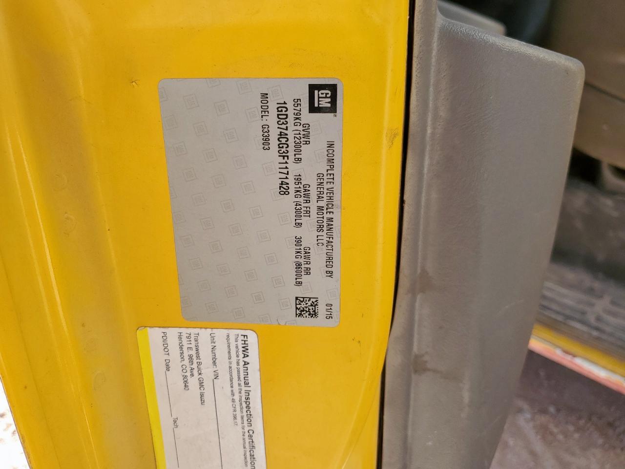 2015 GMC Savana Cutaway G3500 VIN: 1GD374CG3F1171428 Lot: 93630535