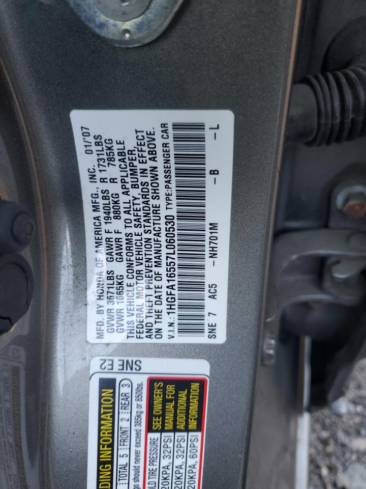 2007 Honda Civic Lx VIN: 1HGFA16557L060530 Lot: 90753075