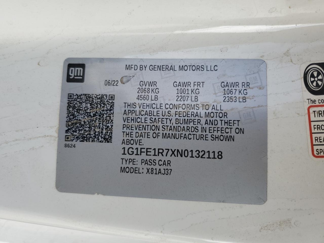 2022 Chevrolet Camaro Lt1 VIN: 1G1FE1R7XN0132118 Lot: 90762035