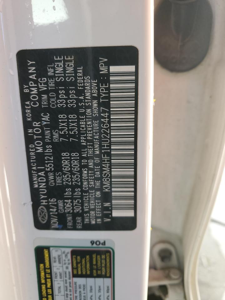 2017 Hyundai Santa Fe Se VIN: KM8SM4HF1HU226447 Lot: 92640255