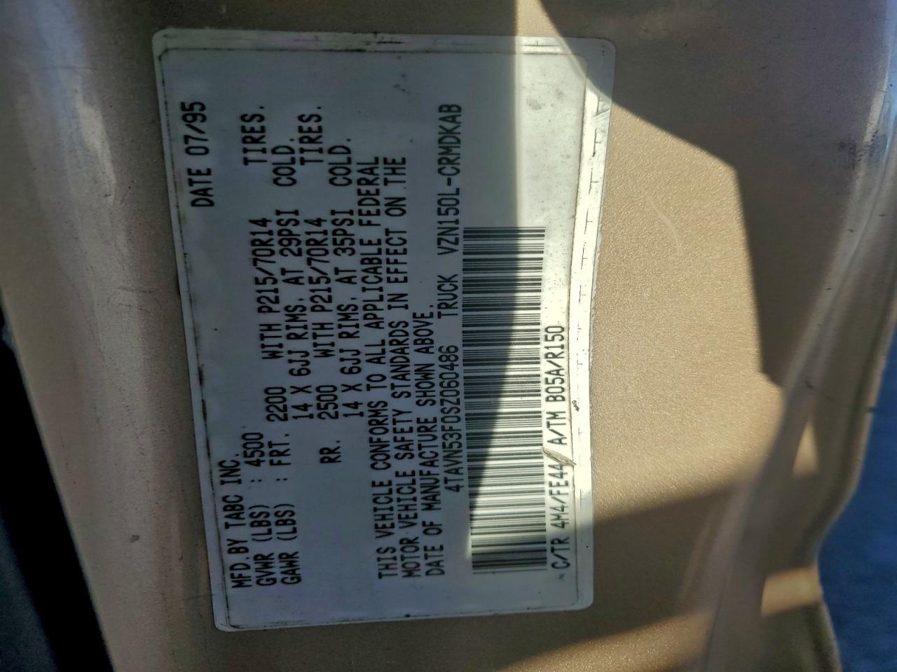 1995 Toyota Tacoma Xtracab VIN: 4TAVN53F0SZ060486 Lot: 94692235