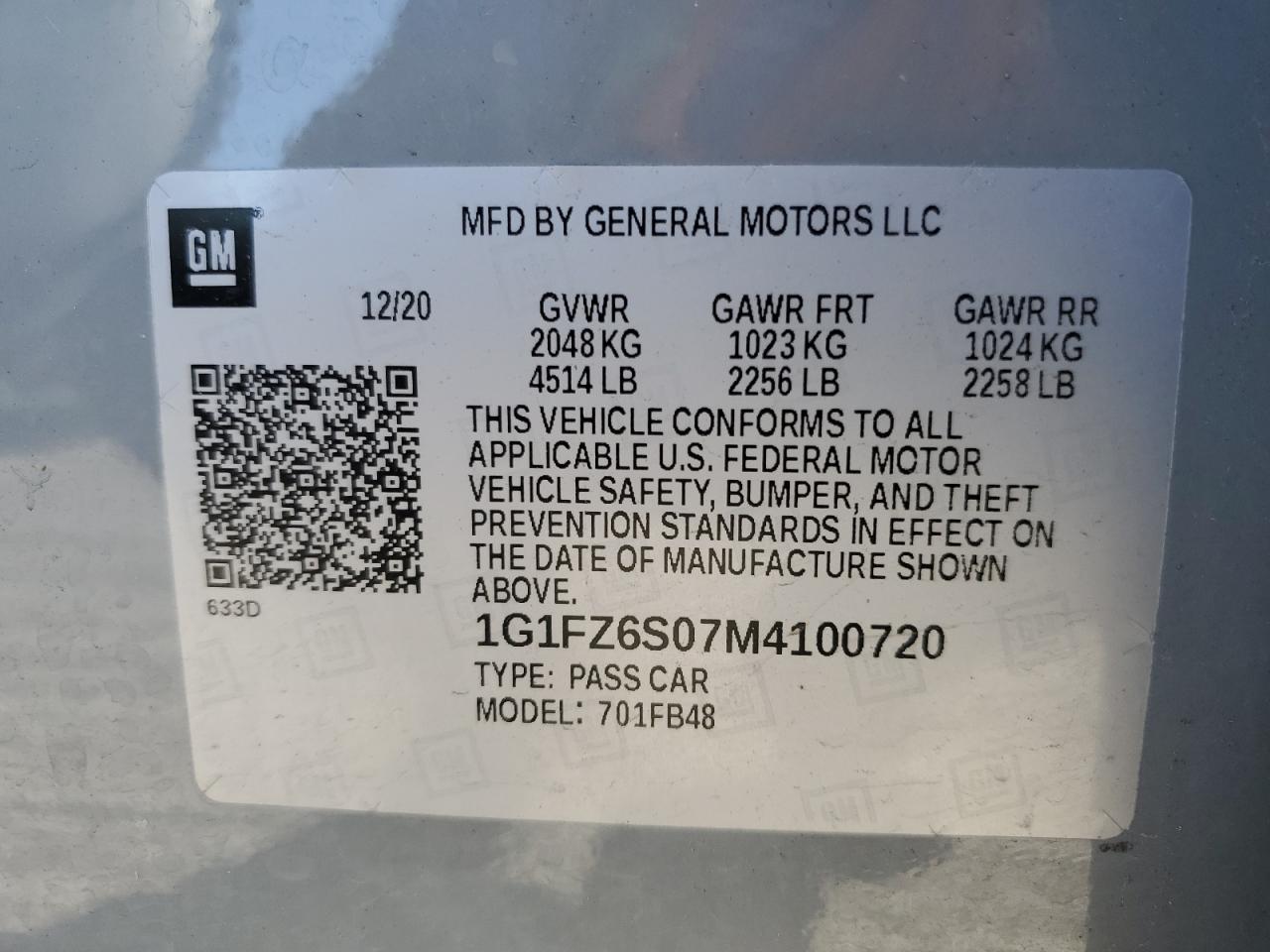 2021 Chevrolet Bolt Ev Premier VIN: 1G1FZ6S07M4100720 Lot: 91313075