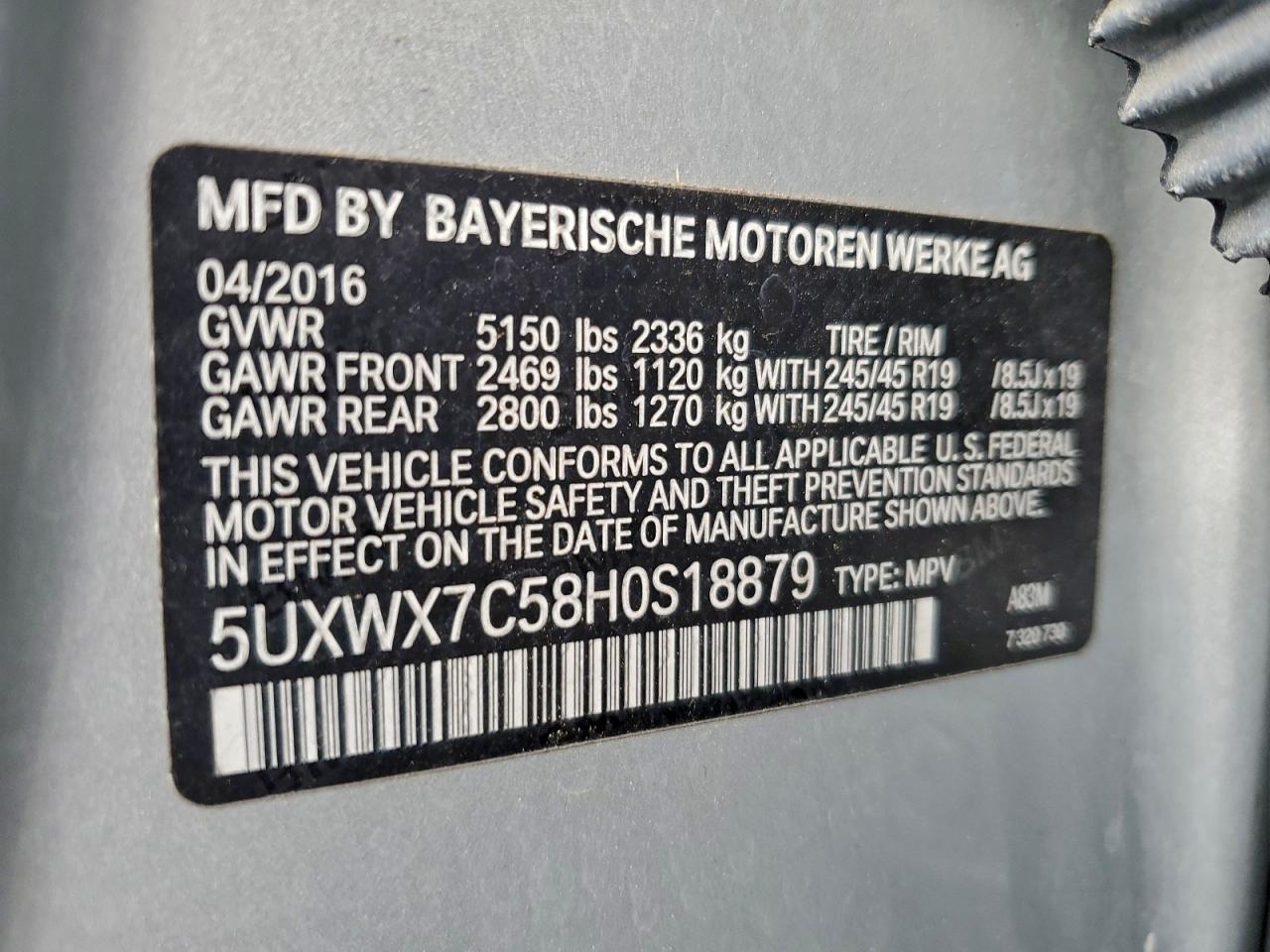 2017 BMW X3 xDrive35I VIN: 5UXWX7C58H0S18879 Lot: 94349205