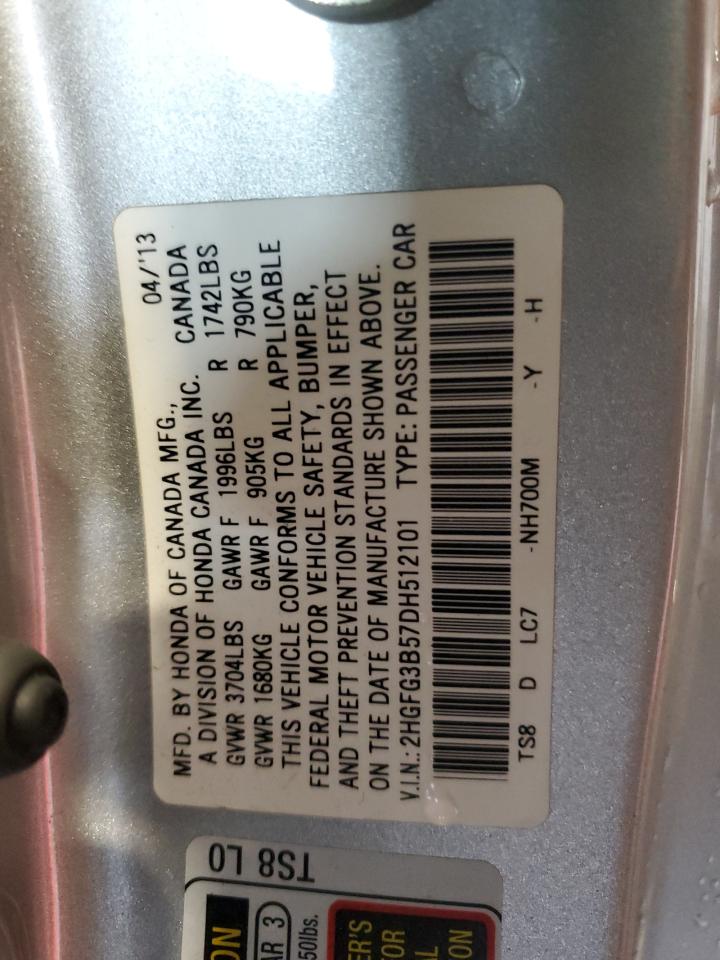 2013 Honda Civic Lx VIN: 2HGFG3B57DH512101 Lot: 91633005