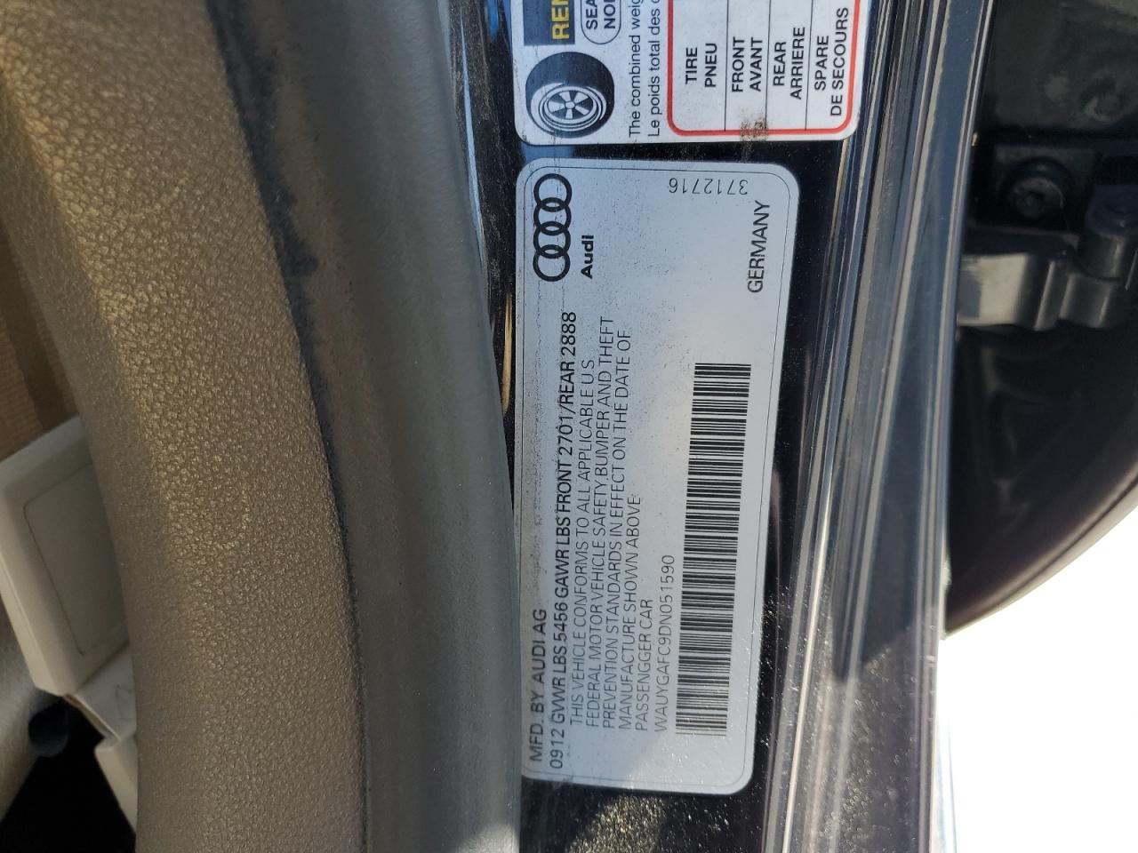 2013 Audi A7 Premium Plus VIN: WAUYGAFC9DN051590 Lot: 91298835